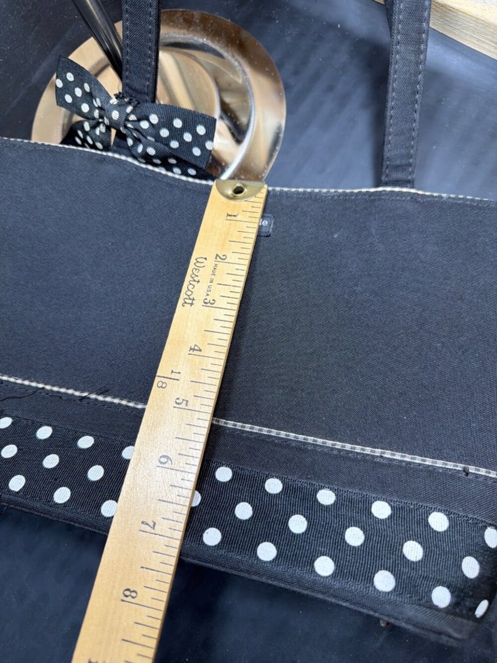 Kate Spade Black & White Polka Dot Bow Ribbon Tote Shoulder Bag Women's Good - Picture 5 of 10
